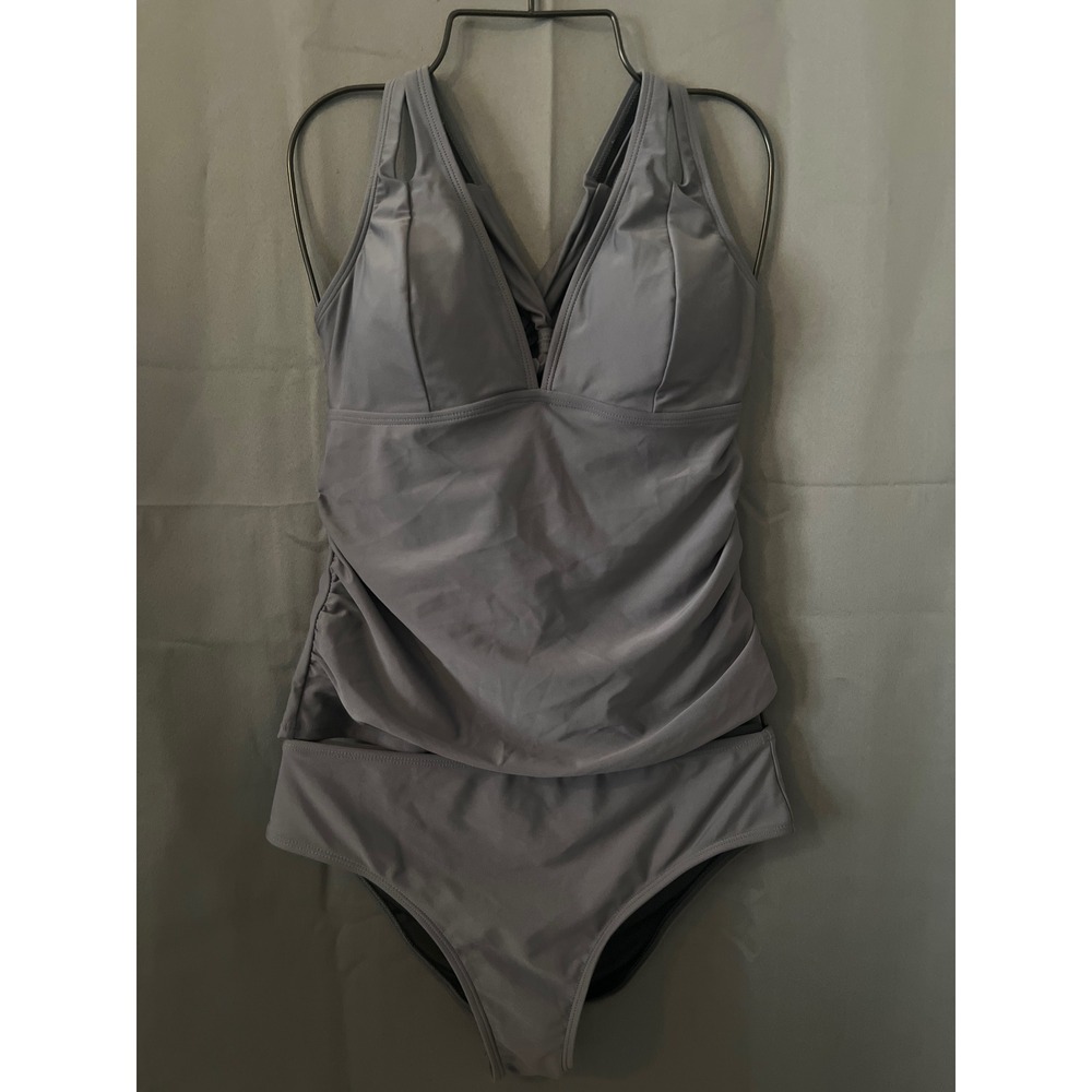 Cupshe Grey Ruched Tie Back Tankini Set Swimsuit